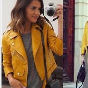 Zara Mustard Yellow Suede Biker Jacket 